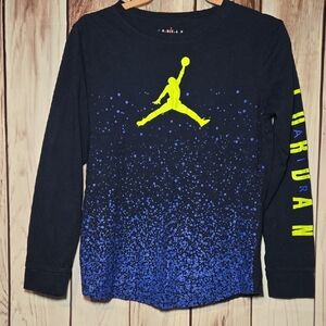 Jordan Kids Long Sleeve Tee - Navy and Neon Yellow Size XL Youth